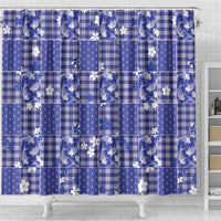 Blue Palaka Japanese Patterns Shower Curtain Koi Fish Asanoha Sakura Patchwork Stylized - Polynesian Pride