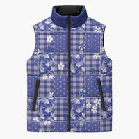 Blue Palaka Japanese Patterns Sleeveless Puffer Jacket Koi Fish Asanoha Sakura Patchwork Stylized - Polynesian Pride