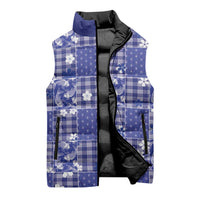 Blue Palaka Japanese Patterns Sleeveless Puffer Jacket Koi Fish Asanoha Sakura Patchwork Stylized - Polynesian Pride