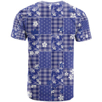 Blue Palaka Japanese Patterns T Shirt Koi Fish Asanoha Sakura Patchwork Stylized - Polynesian Pride