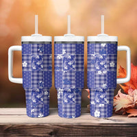 Blue Palaka Japanese Patterns Tumbler With Handle Koi Fish Asanoha Sakura Patchwork Stylized - Polynesian Pride
