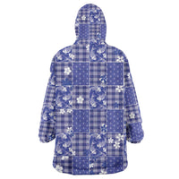 Blue Palaka Japanese Patterns Wearable Blanket Hoodie Koi Fish Asanoha Sakura Patchwork Stylized - Polynesian Pride