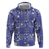 Blue Palaka Japanese Patterns Zip Hoodie Koi Fish Asanoha Sakura Patchwork Stylized - Polynesian Pride