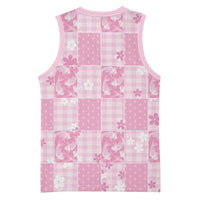 Pink Palaka Japanese Patterns Basketball Jersey Koi Fish Asanoha Sakura Patchwork Stylized - Polynesian Pride