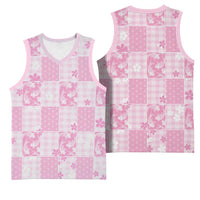 Pink Palaka Japanese Patterns Basketball Jersey Koi Fish Asanoha Sakura Patchwork Stylized - Polynesian Pride