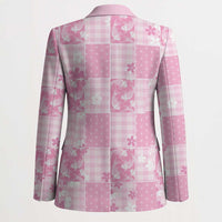 Pink Palaka Japanese Patterns Blazer Koi Fish Asanoha Sakura Patchwork Stylized - Polynesian Pride