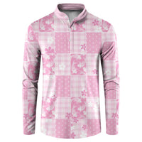 Pink Palaka Japanese Patterns Button Sweatshirt Koi Fish Asanoha Sakura Patchwork Stylized - Polynesian Pride