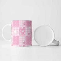 Pink Palaka Japanese Patterns Ceramic Mug Koi Fish Asanoha Sakura Patchwork Stylized - Polynesian Pride