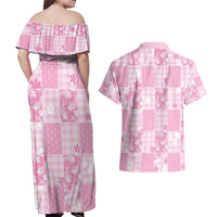 Pink Palaka Japanese Patterns Couples Matching Off Shoulder Maxi Dress and Hawaiian Shirt Koi Fish Asanoha Sakura Patchwork Stylized - Polynesian Pride