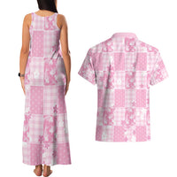 Pink Palaka Japanese Patterns Couples Matching Tank Maxi Dress and Hawaiian Shirt Koi Fish Asanoha Sakura Patchwork Stylized - Polynesian Pride