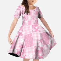 Pink Palaka Japanese Patterns Family Matching Short Sleeve Bodycon Dress and Hawaiian Shirt Koi Fish Asanoha Sakura Patchwork Stylized - Polynesian Pride