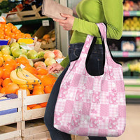Pink Palaka Japanese Patterns Grocery Bag Koi Fish Asanoha Sakura Patchwork Stylized - Polynesian Pride