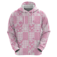 Pink Palaka Japanese Patterns Hoodie Koi Fish Asanoha Sakura Patchwork Stylized - Polynesian Pride