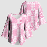 Pink Palaka Japanese Patterns Kimono Sleeve Blouse Koi Fish Asanoha Sakura Patchwork Stylized - Polynesian Pride