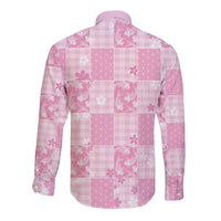 Pink Palaka Japanese Patterns Long Sleeve Button Shirt Koi Fish Asanoha Sakura Patchwork Stylized - Polynesian Pride