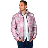 Pink Palaka Japanese Patterns Padded Jacket Koi Fish Asanoha Sakura Patchwork Stylized - Polynesian Pride