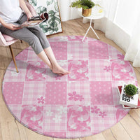 Pink Palaka Japanese Patterns Round Carpet Koi Fish Asanoha Sakura Patchwork Stylized - Polynesian Pride