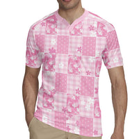 Pink Palaka Japanese Patterns Rugby Jersey Koi Fish Asanoha Sakura Patchwork Stylized - Polynesian Pride