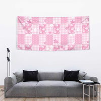 Pink Palaka Japanese Patterns Tapestry Koi Fish Asanoha Sakura Patchwork Stylized - Polynesian Pride