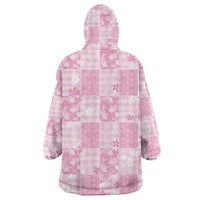 Pink Palaka Japanese Patterns Wearable Blanket Hoodie Koi Fish Asanoha Sakura Patchwork Stylized - Polynesian Pride