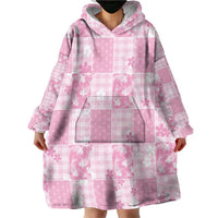 Pink Palaka Japanese Patterns Wearable Blanket Hoodie Koi Fish Asanoha Sakura Patchwork Stylized - Polynesian Pride