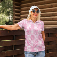 Pink Palaka Japanese Patterns Women Polo Shirt Koi Fish Asanoha Sakura Patchwork Stylized - Polynesian Pride