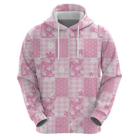 Pink Palaka Japanese Patterns Zip Hoodie Koi Fish Asanoha Sakura Patchwork Stylized - Polynesian Pride