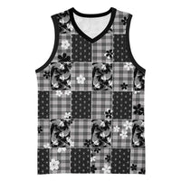 Black Palaka Japanese Patterns Basketball Jersey Koi Fish Asanoha Sakura Patchwork Stylized - Polynesian Pride
