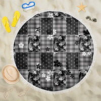 Black Palaka Japanese Patterns Beach Blanket Koi Fish Asanoha Sakura Patchwork Stylized - Polynesian Pride