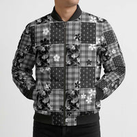 Black Palaka Japanese Patterns Bomber Puffer Jacket Koi Fish Asanoha Sakura Patchwork Stylized - Polynesian Pride