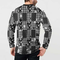 Black Palaka Japanese Patterns Button Sweatshirt Koi Fish Asanoha Sakura Patchwork Stylized - Polynesian Pride