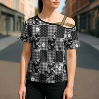 Black Palaka Japanese Patterns Cross Shoulder Shirt Koi Fish Asanoha Sakura Patchwork Stylized - Polynesian Pride