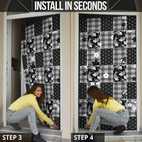 Black Palaka Japanese Patterns Door Cover Koi Fish Asanoha Sakura Patchwork Stylized - Polynesian Pride