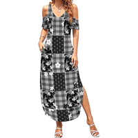 Black Palaka Japanese Patterns Family Matching Summer Maxi Dress and Hawaiian Shirt Koi Fish Asanoha Sakura Patchwork Stylized - Polynesian Pride