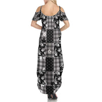 Black Palaka Japanese Patterns Family Matching Summer Maxi Dress and Hawaiian Shirt Koi Fish Asanoha Sakura Patchwork Stylized - Polynesian Pride