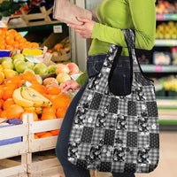 Black Palaka Japanese Patterns Grocery Bag Koi Fish Asanoha Sakura Patchwork Stylized - Polynesian Pride