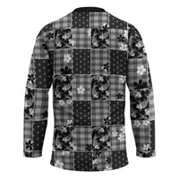 Black Palaka Japanese Patterns Hockey Jersey Koi Fish Asanoha Sakura Patchwork Stylized - Polynesian Pride