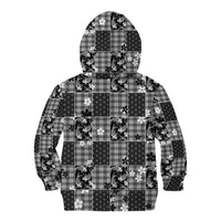 Black Palaka Japanese Patterns Kid Hoodie Koi Fish Asanoha Sakura Patchwork Stylized - Polynesian Pride