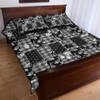 Black Palaka Japanese Patterns Quilt Bed Set Koi Fish Asanoha Sakura Patchwork Stylized - Polynesian Pride