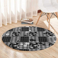 Black Palaka Japanese Patterns Round Carpet Koi Fish Asanoha Sakura Patchwork Stylized - Polynesian Pride