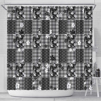 Black Palaka Japanese Patterns Shower Curtain Koi Fish Asanoha Sakura Patchwork Stylized - Polynesian Pride