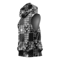 Black Palaka Japanese Patterns Sleeveless Hoodie Koi Fish Asanoha Sakura Patchwork Stylized - Polynesian Pride