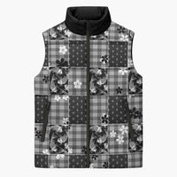Black Palaka Japanese Patterns Sleeveless Puffer Jacket Koi Fish Asanoha Sakura Patchwork Stylized - Polynesian Pride