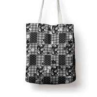 Black Palaka Japanese Patterns Tote Bag Koi Fish Asanoha Sakura Patchwork Stylized - Polynesian Pride