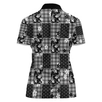 Black Palaka Japanese Patterns Women Polo Shirt Koi Fish Asanoha Sakura Patchwork Stylized - Polynesian Pride
