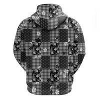 Black Palaka Japanese Patterns Zip Hoodie Koi Fish Asanoha Sakura Patchwork Stylized - Polynesian Pride