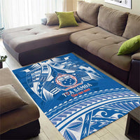 Toa Samoa Rugby Custom Area Rug Uso aso uma Samoan Pattern Blue - Polynesian Pride