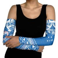Toa Samoa Rugby Custom Arm Sleeves Uso aso uma Samoan Pattern Blue - Polynesian Pride
