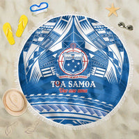 Toa Samoa Rugby Custom Beach Blanket Uso aso uma Samoan Pattern Blue - Polynesian Pride