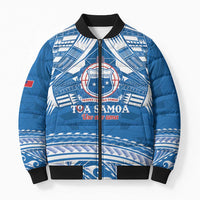 Toa Samoa Rugby Custom Bomber Puffer Jacket Uso aso uma Samoan Pattern Blue - Polynesian Pride